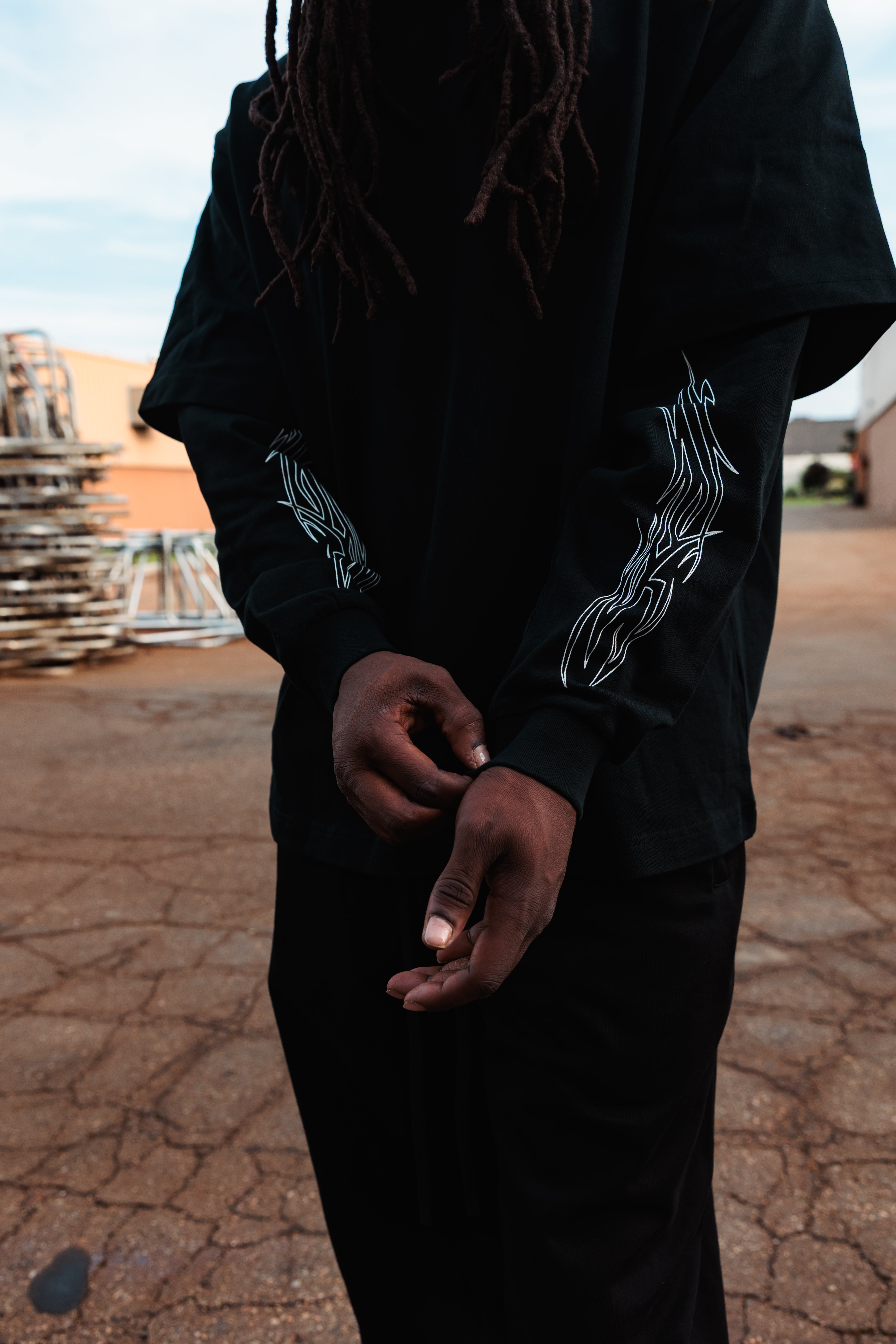 TATTED DOUBLE SHIRT: BLACK